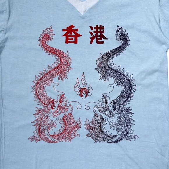 70s 80s vintage dragon v-neck ringer t-shirt single stitch traditional graphic. - Picture 4 of 7
